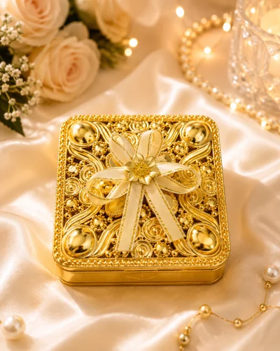 Noorzeen Golden Round Decorative Box